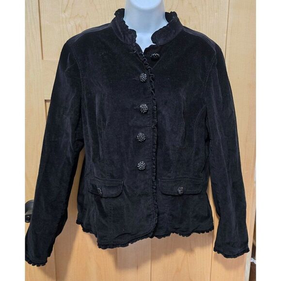 Dressbarn Womens Black Velvet Jacket Blazer With Beaded Buttons Size L Y2K - Picture 1 of 6